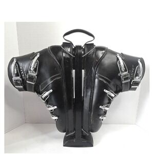 Vintage Testa Swiss Made Black Leather Ski Boots W/Allsop Boot-In Rack SZ 11